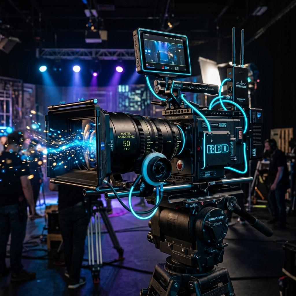 Anamorphic RED cinema camera body studio lighting zoom lens cover